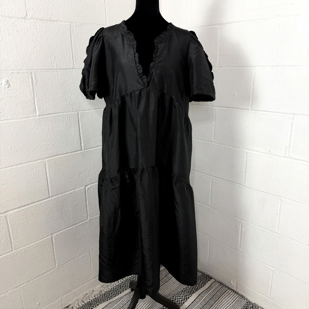 Kika Vargas Target Dress Black Satin Tiered Ruffles Voluminous Artsy Designer XL